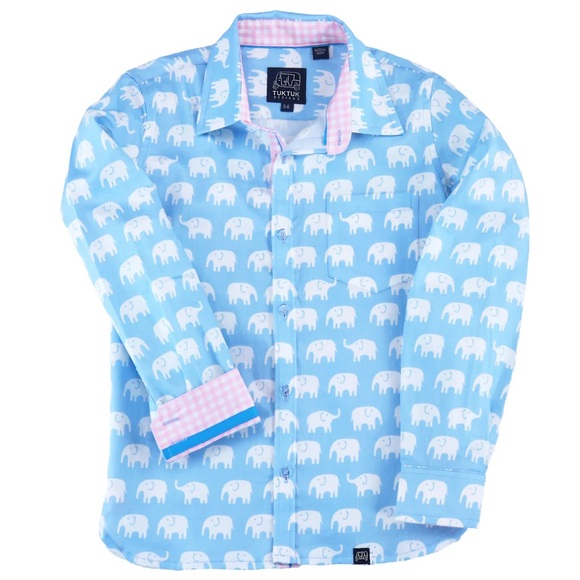 Tuk Tuk ERAWAN ELEPHANTS IN SKY BLUE- LONG SLEEVE Boys Size 5-6 - Picture 1 of 5
